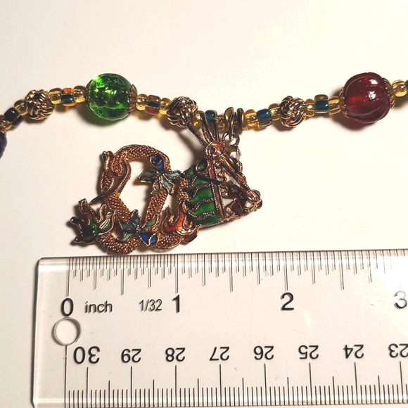 VINTAGE Colorful Beaded Necklace with Dragon Charm 24" L - Picture 9 of 9